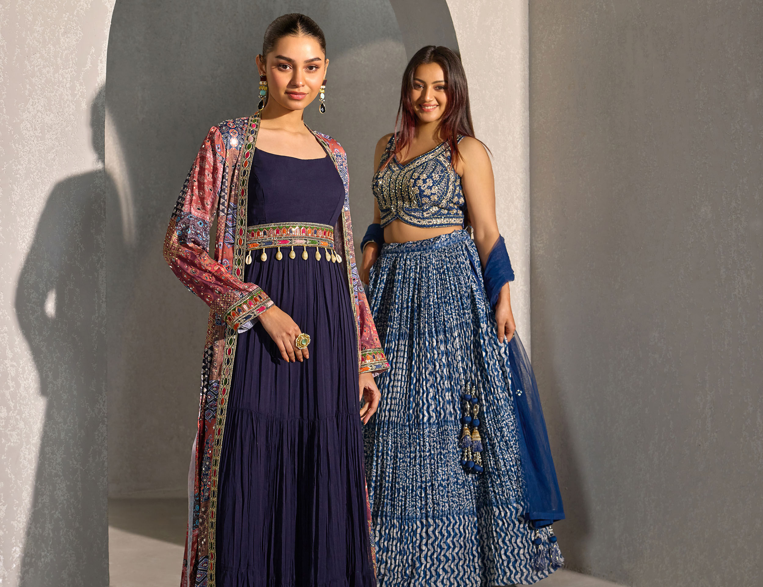 Women wearing elegant lehenaga for wedding event